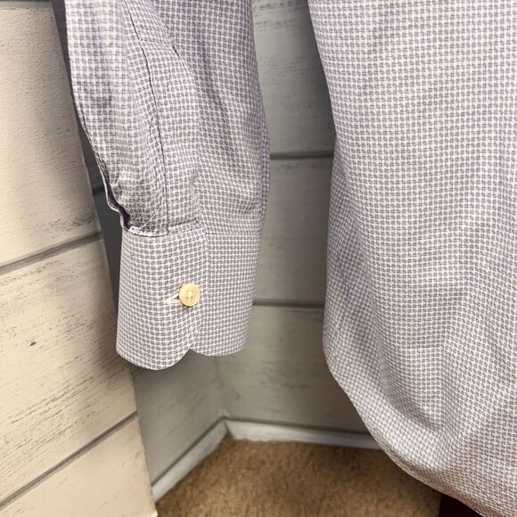 Corneliani Men's Medium Button Down Dress Shirt Gingham Check Cotton Lilac Italy - Picture 7 of 10